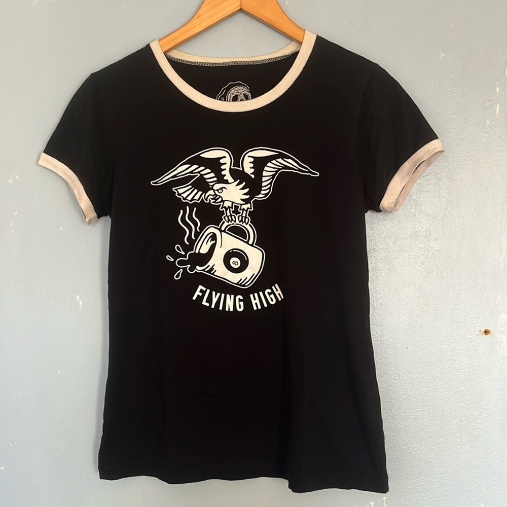 Sketchy Tank Flying High Eagle Eight Ball Ringer T Shirt